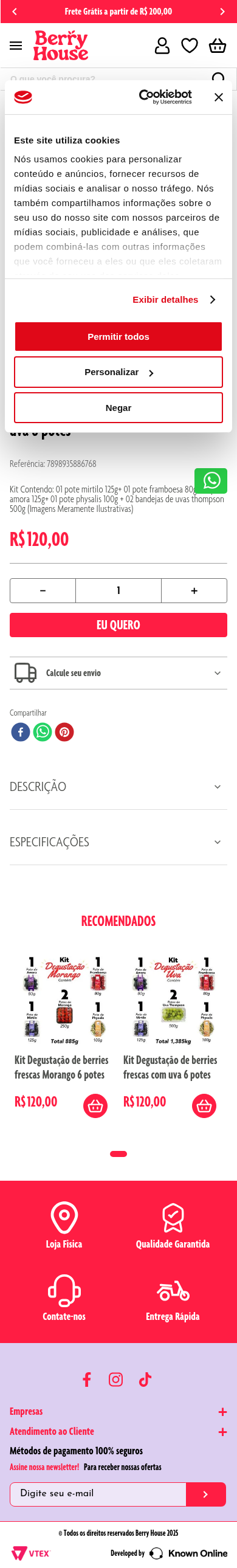 Screenshot mobile da PDP do kit degustação de berries frescas.